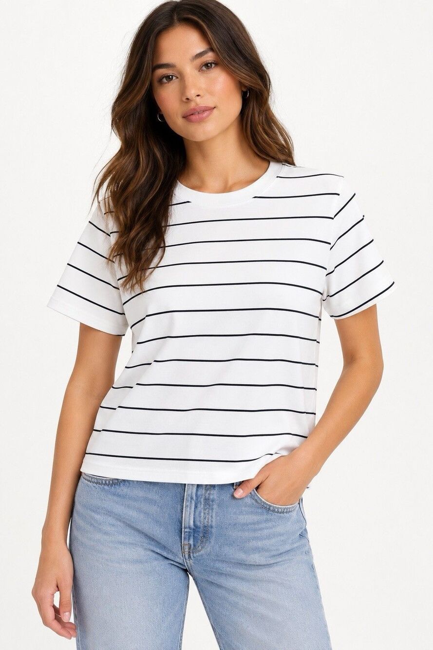 Aritzia Babaton InterLock Cotton Stripe Crewneck Function T-Shirt Size Large